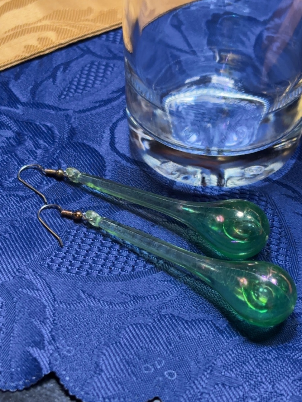 Green “Glass” Teardrop Earrings - Elegant Handblown Effect Lightweight Plastic